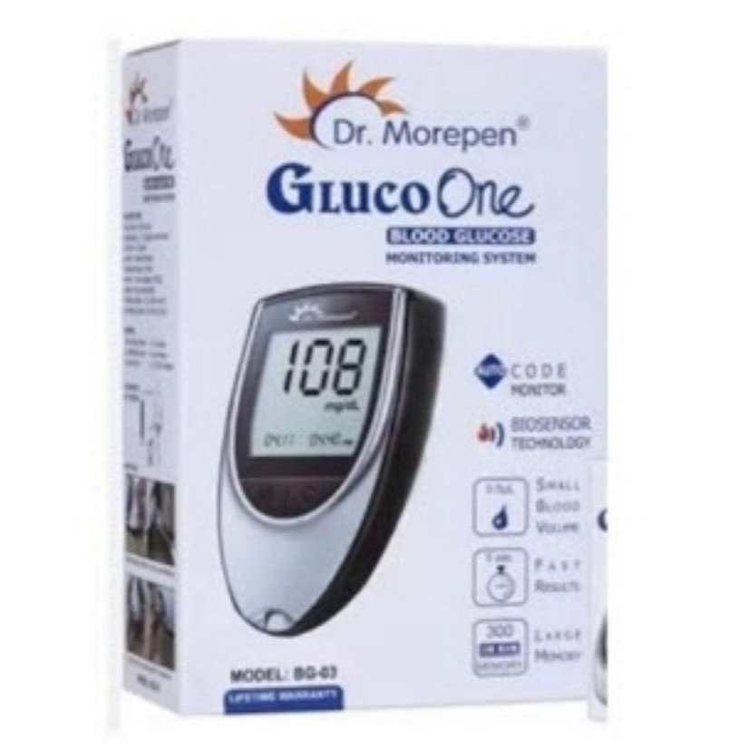 เครื่องตรวจระดับน้ำตาลในเลือด พร้อมแถบวัด 25 แผ่น/เข็มเจาะ 100 ชิ้น Dr.Morepen Gluco One BG-03