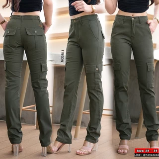 (พร้อมส่ง) NANAZAZA - MG038 กระบอกเล็กยืด คาร์โก้สไตล์ กระเป๋ากล่อง 100% COTTON DENIM