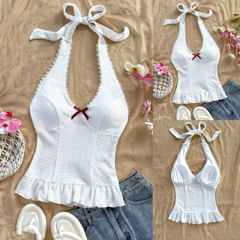 ✅PRE-ORDER 7-10 วัน✅ ชีอิน WYWH เสื้อแขนกุด คล้องคอ ผูกโบว์ ✨ งานป้ายชีอิน🔖