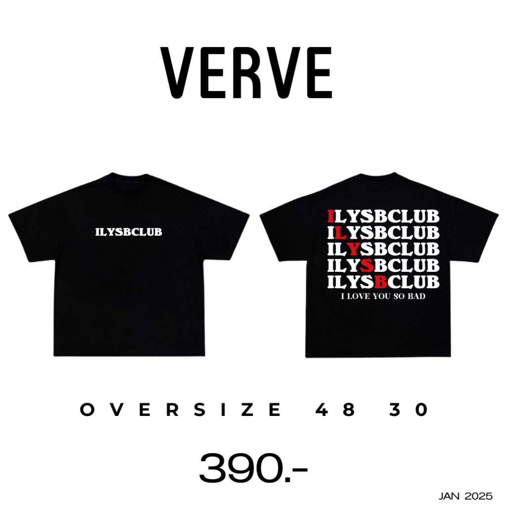 CASSIUS PREMIUM COTTON 100% OVERSIZE สกรีนลาย พรีเมี่ยม & VERVE ILYSB CLUB I LOVE YOU ดำ