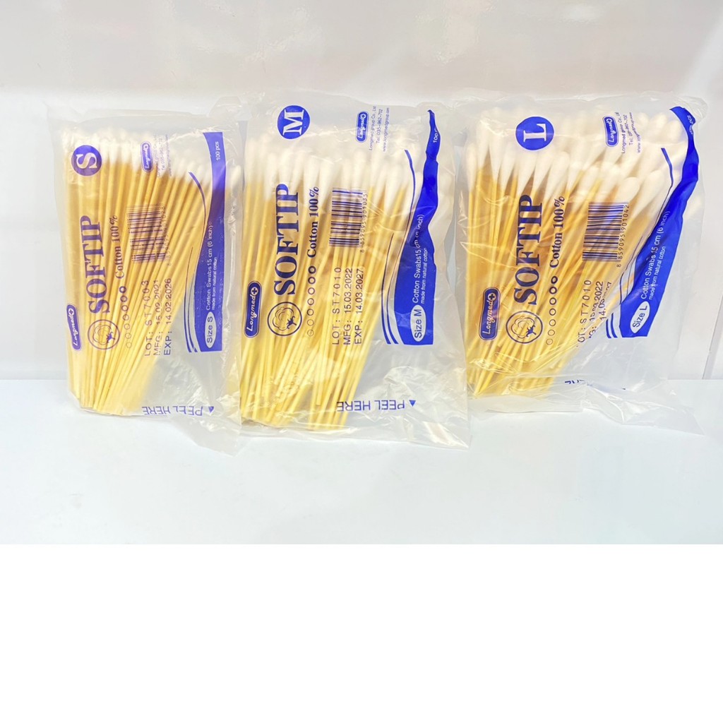 SOFTIP ซอฟท์ติพ สำลีก้าน/ไม้พันสำลี/สำลีพันไม้ S M L 100 ก้าน