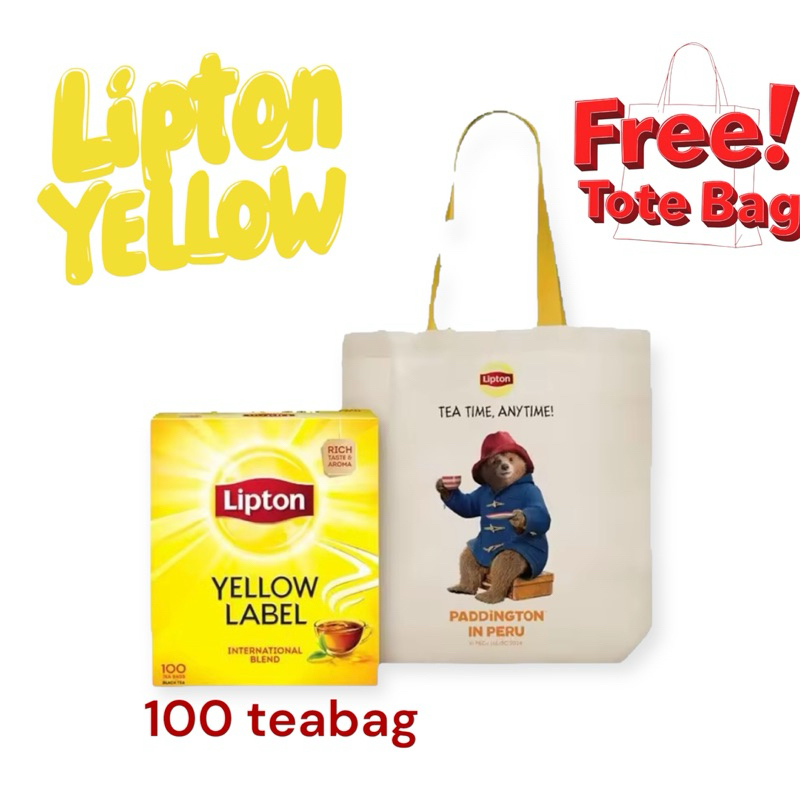 ชาลิปตัน 100 ซอง ซองเปลือย Lipton Yellow Label ฟรีถุงผ้า Paddington bear