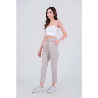 (พร้อมส่ง) NANAZAZA - MK28 เอวผูก 8ส่วน easy pants ยืดหยุ่น เบาสบาย เนื้อผ้าcotton