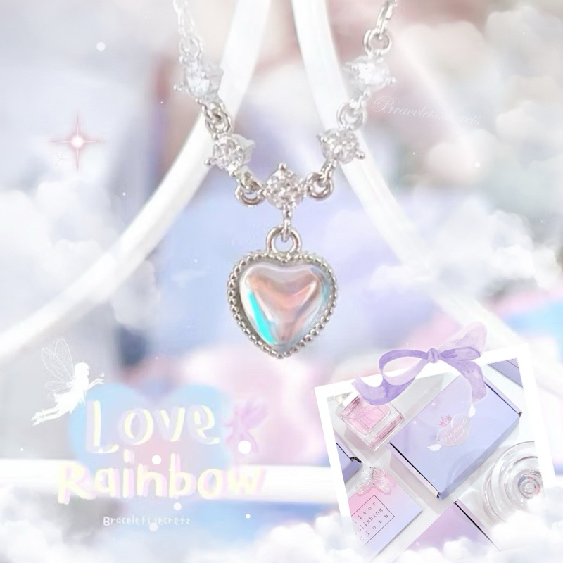 🎀 ลด80฿🪞🩷 โค้ดหน้าร้าน 🎀🩷  𝐿𝑜𝓋𝑒 𝑅𝒶𝒾𝓃𝒷𝑜𝓌 สร้อยคอชุบเงินแท้  ไม่ใช่แฟชั่น ! (21) สร้อยคอหัวใจสะท้อนแสงรุ้ง
