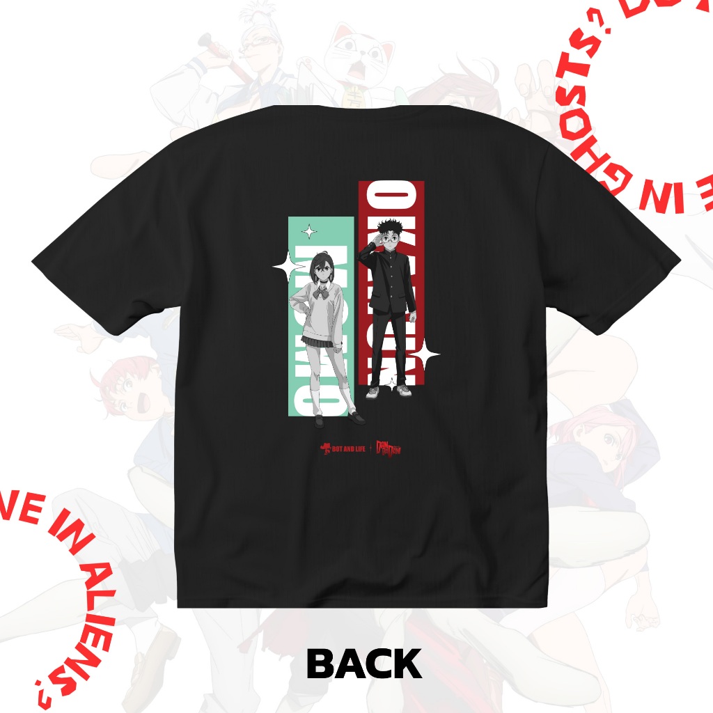 เสื้อยืด เสื้ออนิเมะ ดันดาดัน ลิขสิทธิ์แท้ Bot and Life x DAN DA DAN T-shirt Momo & Okarun  สี ดำ