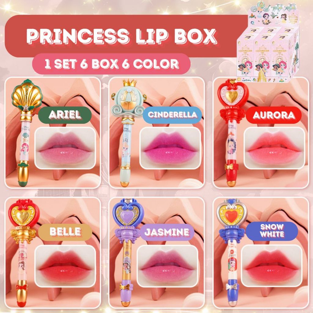 ลิปสติกเด็ก ลิปสติกเจ้าหญิงดิสนีย์ เครื่องสำอางค์เด็ก 1 Set 6 กล่อง สีชมพู แดง ลิปแท่งไม้คฑา ลิปบาล์มสำหรับเด็ก
