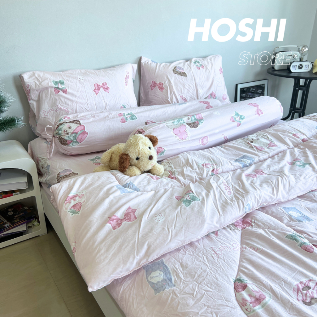 ชุดเครื่องนอน 6 ชิ้น ( ผ้านวม 6 ฟุต ) ผ้าcotton100% ลายมินิมอล สีไม่ตก ผ้าไม่ขึ้นขน มุมสูง 11 นิ้ว