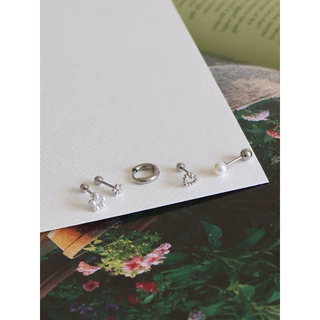 A.piece จิวแสตนเลส เซ็ตจิว [stainless steel] Pearl flower piercing set (5 ชิ้น)
