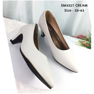 prettycomfort รองเท้าคัทชู ผู้หญิง ทรงหัวแหลม สูง2นิ้ว ส้นกันลื่นตอกมือ หนังพียู นิ่มใส่สบาย SM3327