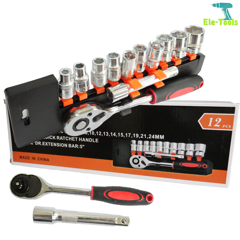 NEW TOOLS ชุดบล็อก ชุดประแจบล๊อค (เบอร์ 8-24 mm) 12 ชิ้น ขนาด 1/2 สินค้าเป็นเหล็กเกรด CR-V JAPAN BRA