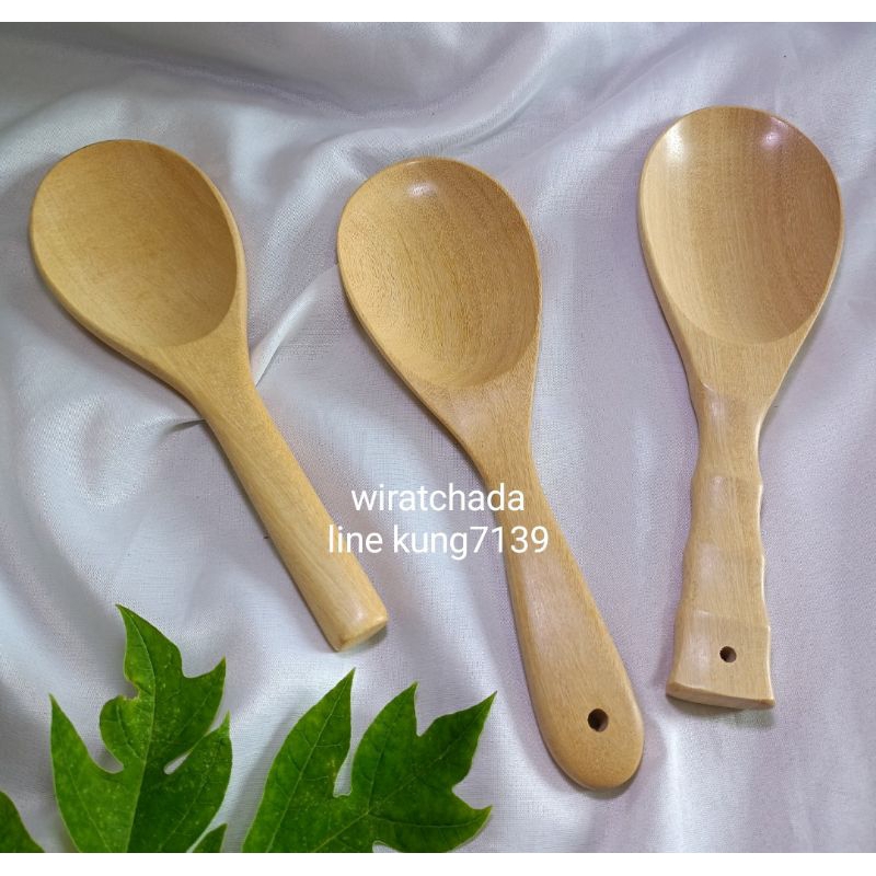 Wood ทัพพีสั้น3แบบจับถนัดมือ ไม้แท้ธรรมชาติ ไม่มีสารพิษ
