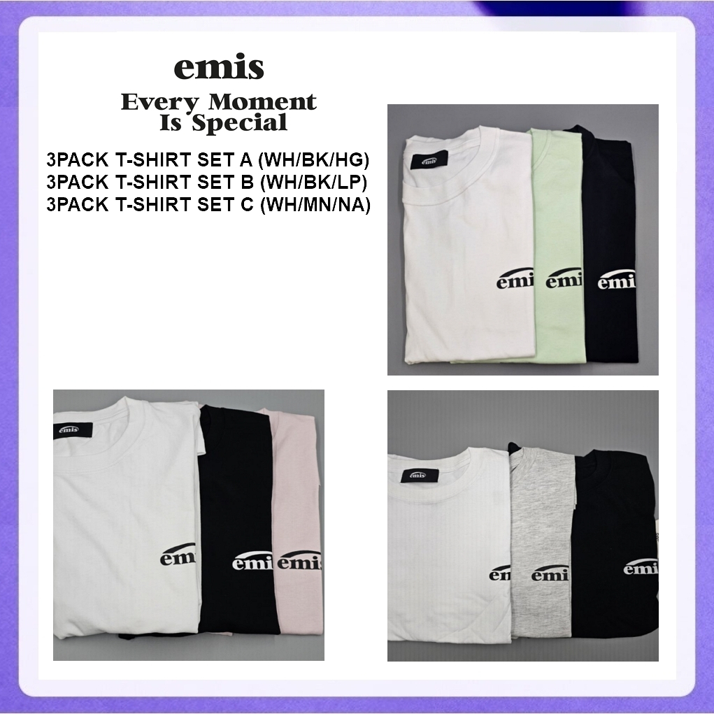 Emis 3Pack T-Shirt Set A (WH/BK/HG) / Set B (WH/BK/LP) / Set C (WH/MN/NA)