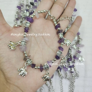 สร้อยข้อมือห้อยช้าง เงินล้วน สลับหินนำโชคสีต่างๆ