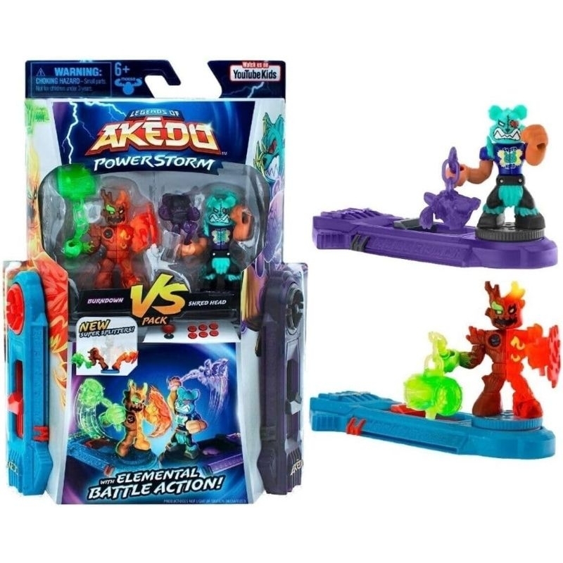 Akedo Legends of Power Storm - 2 Mini Battling Warriors and 2 Battle Controllers - Burndown Versus Shred Head
