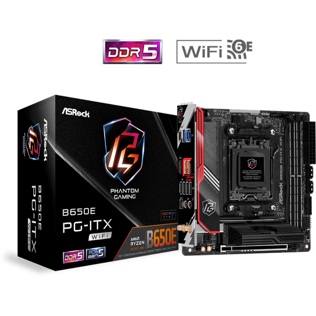 MAINBOARD (เมนบอร์ด) AM5 ASROCK B650E PG-ITX WIFI [Mini-ITX] ประกันศูนย์ พร้อมส่ง