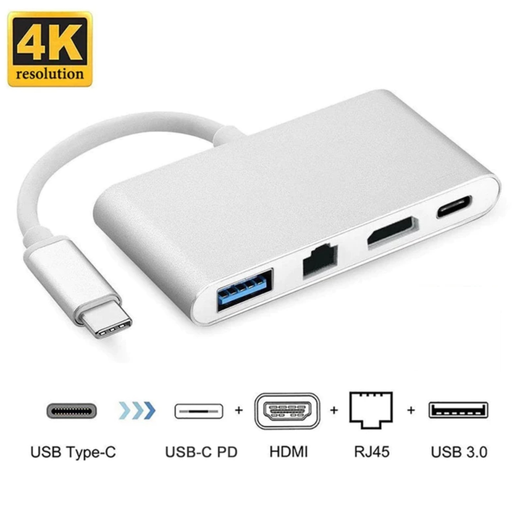 Type-C to HDMI 4 in 1, LAN + Type-C + USB 3.0 + HDMI