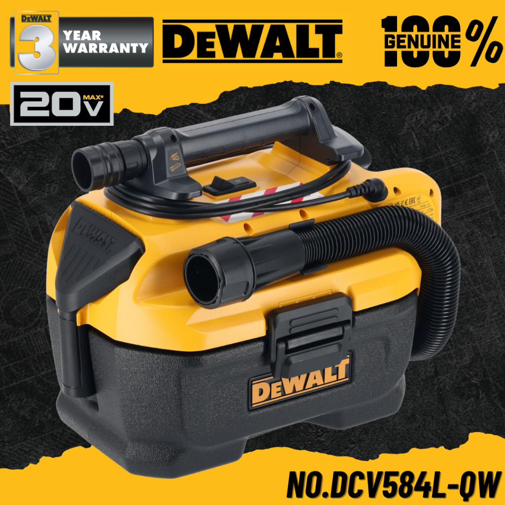 DEWALT เครื่องดูดฝุ่นแห้ง-เปียก ไร้สาย/มีสาย 20V No.DCV584L-QW (เครื่องเปล่า)