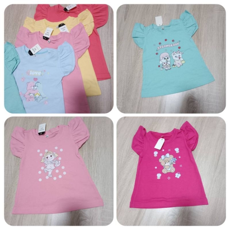 เสื้อเด็กหญิง แขนระบาย คละลายสกรีน size S M L งานสั่งผลิต