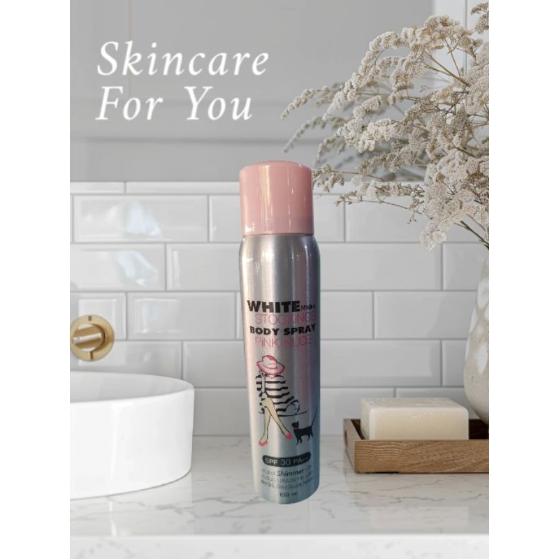 มิสทีน ไวท์ สต๊อกกิ้ง บอดี้ สเปรย์ SPF 30 PA + + ผิวขาวอมชมพู สเปรย์เนื้อละเอียดเปล่งประกายปรับสีผิว