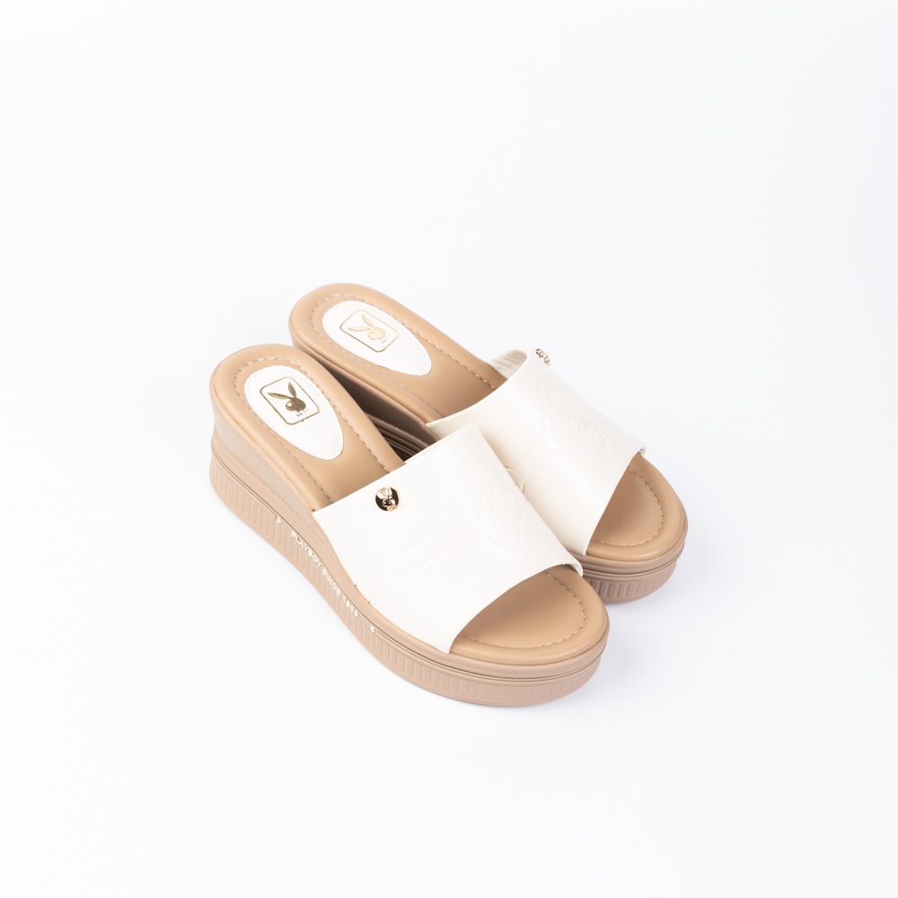 PLAYBOY รองเท้าส้นสูงWedge shoes(ส้นเตารีด)รหัสST-H251C1199 ดีไซน์แบบสวมปั้มลายโลโก้ มี2สี Classic Black/Ivory  White - รูปที่ 2