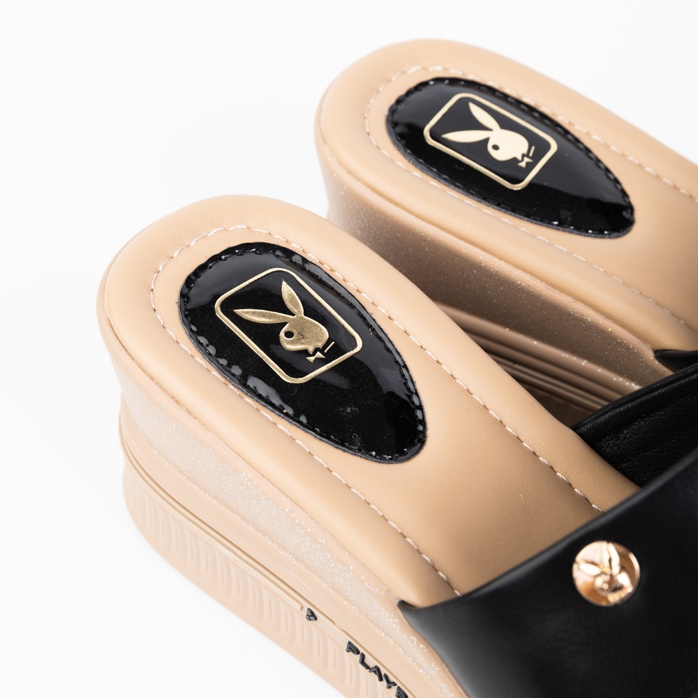 PLAYBOY รองเท้าส้นสูงWedge shoes(ส้นเตารีด)รหัสST-H251C1199 ดีไซน์แบบสวมปั้มลายโลโก้ มี2สี Classic Black/Ivory  White - รูปที่ 6