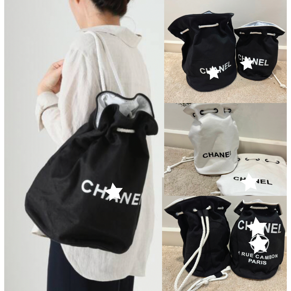 CHNL BEAUTE COSMETIC BAG BLACK WITH EMBROIDER LETTERING, NEWEST  2022