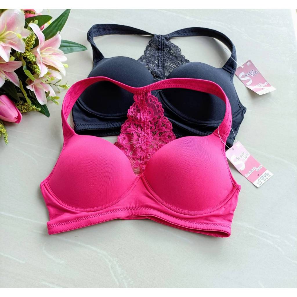 Wacoal รุ่น Super soft เสื้อชั้นใน แบบสวม WH9D08 ด้านหลังแต่งลูกไม้