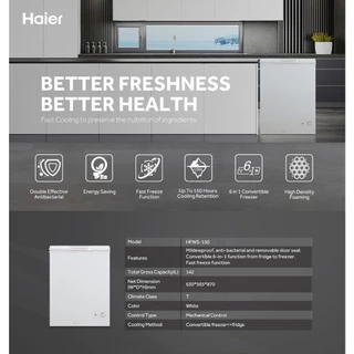 ตู้แช่ Haier ฝาทึบ2 ระบบ เลือกแช่เย็นหรือแช่แข็งขนาด5คิว รุ่น HFWS-150