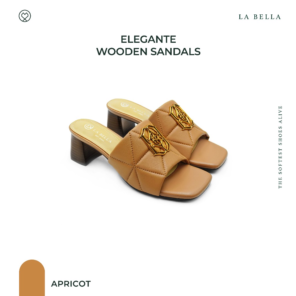 LA BELLA รุ่น ELEGANTE WOODEN SANDALS  - APRICOT