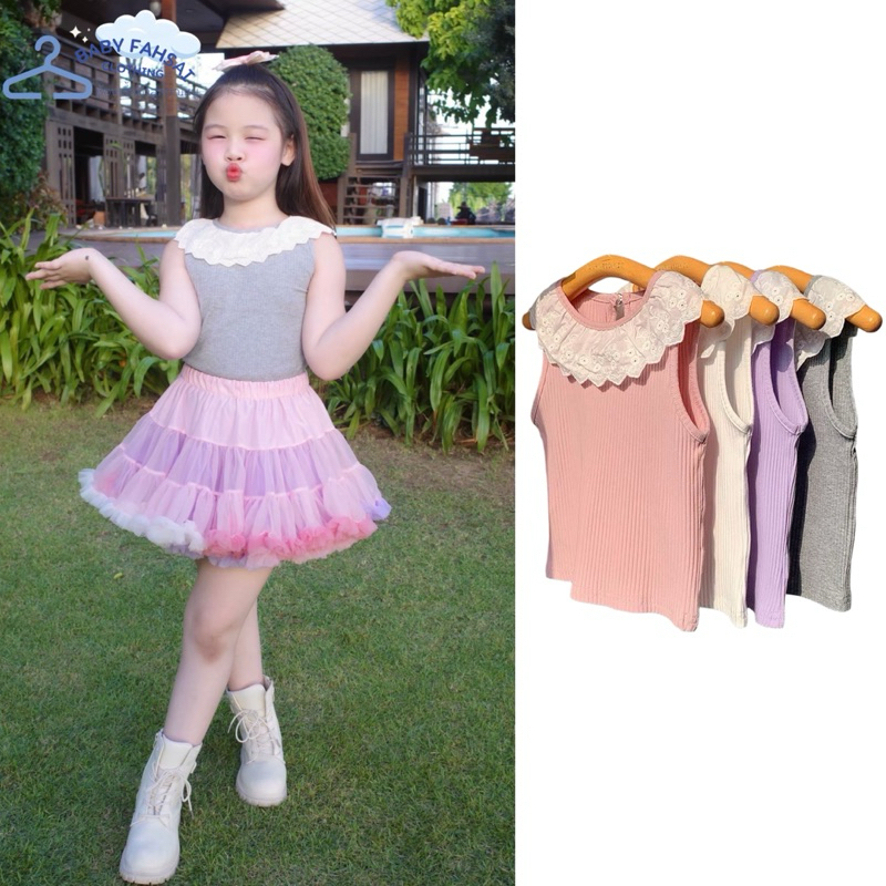 เสื้อกล้ามคอระบาย เด็กผู้หญิง มี4สี ฟรีไซส์ (90-130 cm)