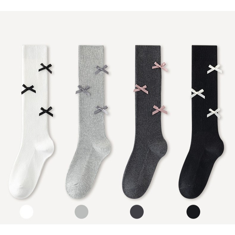 ถุงเท้า MIX’S SOCKS ถุงเท้าวินเทจ ข้อยาวใต้เข่า ติดโบว์น่ารักๆ สาวๆต้องมี