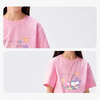 1-12ปี เสื้อยืดเด็กผู้หญิง ลายการ์ตูน เสื้อผ้าสาวๆ ผ้าฝ้ายแท้ แขนสั้น 4 สี เสื้อยืดแขนสั้นเด็กสไตส์เกาหลี