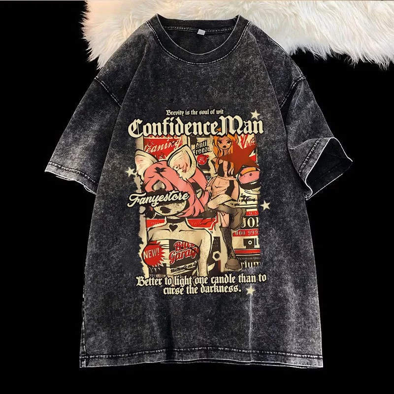 เสื้อฟอกวินเทจผู้หญิงเท่ๆ oversize ผ้าฝ้าย 100%เสื้อผ้าแฟชั่นสไตล์เกาหลี สไตล์ฮิปฮอป เสื้อยืดคู่กับแฟนไซร์ใหญ่ชายหญิง thumbnail 6
