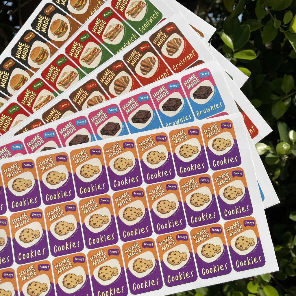 สติกเกอร์เบเกอรี่ สติกเกอร์ขนม Bakery ติดขนม บราวนี่ แซนวิช คุกกี้ เบอร์เกอร์ ครัวซองต์ B22