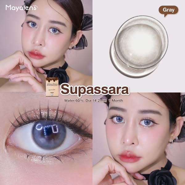 💧60% คอนแทคเลนส์ Hydrogel (กลาง) Supassara Brown / Gray (Mayalens) ⭐️ลายฮิต ขายดีมาก กรองแสงกันยูวี รูปที่ 3