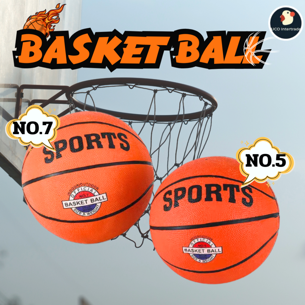 *แถมเข็ม/ตาข่าย* ลูกบาส บาสเกตบอล Basketball แบรนด์ SPORTS เบอร์ 5/7 หนัง PU เกรดใช้แข่ง ยังไม่สูบลม
