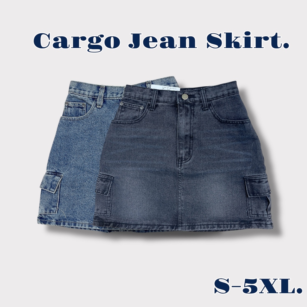 [พร้อมส่ง ไซส์ S-5XL] กระโปรงยีนส์ Cargo Skirt ทรงเอ เอวสูง ผ้าไม่ยืด กระโปรงสาวพลัสไซส์ ไซส์ใหญ่