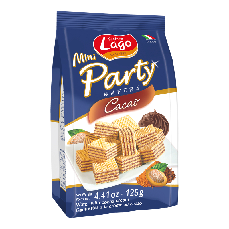 Lago Mini Party Cacao Wafer (125g) ลาโก้ มินิเวเฟอร์สอดไส้ครีม รสโกโก้ ขนาด 125 ก.