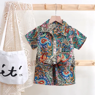 ชุดเสื้อเช็ตเด็ก ชุดเสื้อเช็ตลาย ลายมัดย้อม ผ้าชีฟอง ใส่เย็นสบาย #130001