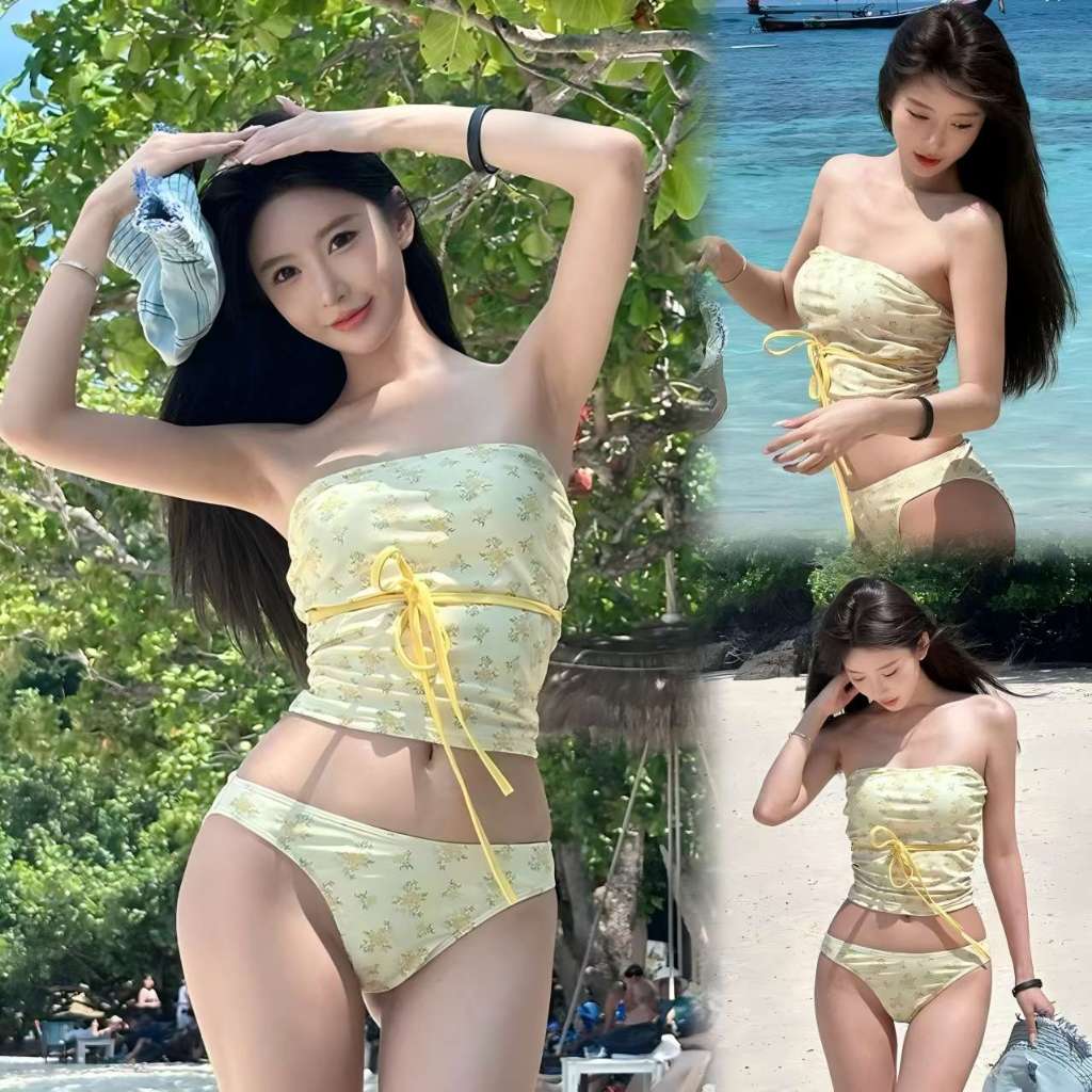 🌸Swift Bra🌸ชุดว่ายน้ำผู้หญิง บิกินี่ 4 ชิ้น บิกินี่ + เสื้อคลุม + กระโปรงยาว สไตล์เกาหลี ด้วยฟองน้ำ