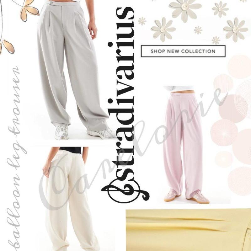 ทรงใหม่ล่าสุดBalloon กางเกงเอวสูงทรงบอลลูนพองๆด้านหลังมีขอบเอวยางยืด Stradivarius Smart Balloon Fit Trousers เข้าใหม่