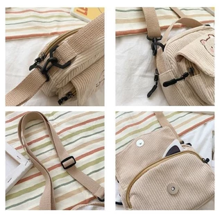 ซื้อ<1แถม1>99บาท กระเป๋าสะพายข้างผ้าลูกฟูก ลายหมีน่ารัก มี4สี