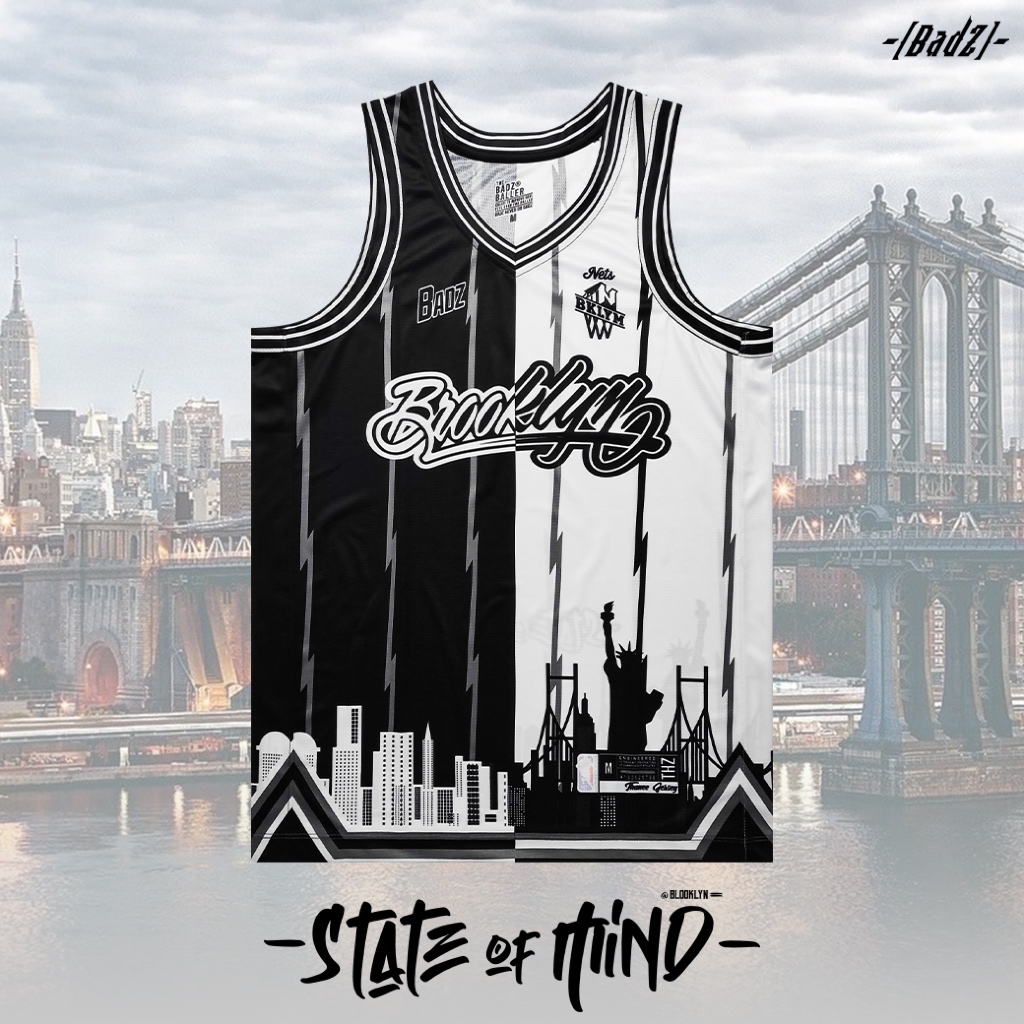 เสื้อบาสแขนกุด Jersey Brooklyn Black-White มีไซส์ใหญ่