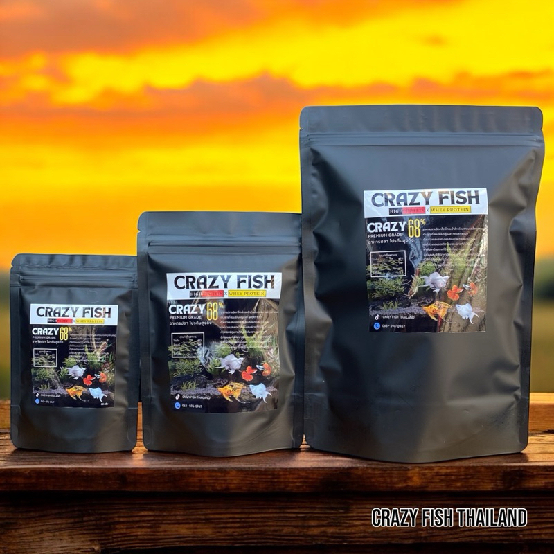CrazyFishอาหารปลาคุณภาพสูงโปรตีน68%อาหารปลาบอลลูนและปลาขนาดเล็กทุกชนิด [ แบบกึ่งจมกึ่งลอย ]