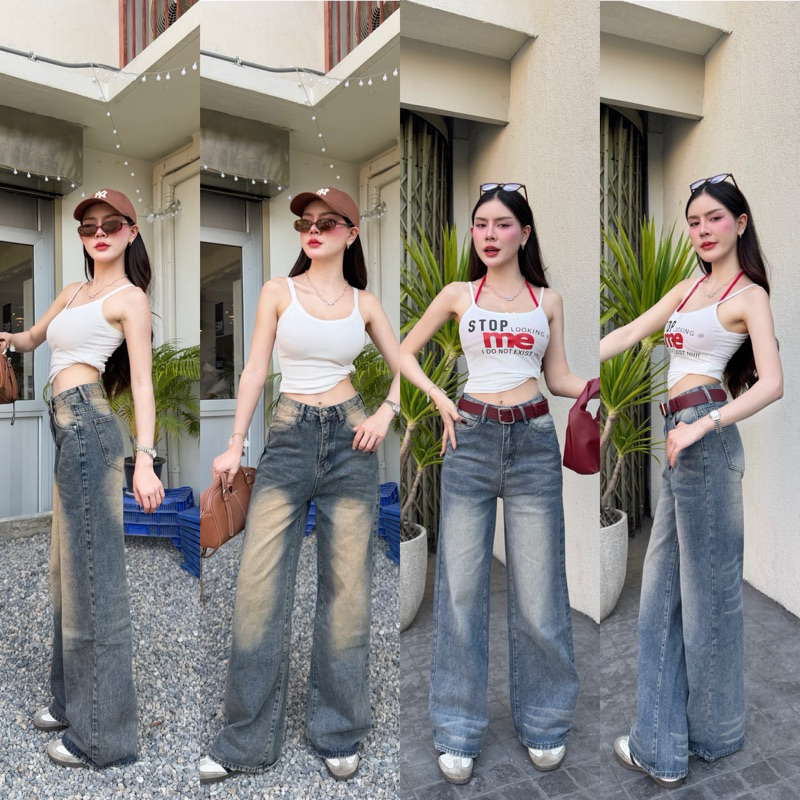 กางเกงยีนส์ทรงกระบอกใหญ่ ป้ายVintage(แท้) เอวสูง ผ้าไม่ยืด ความยาว 40 นิ้ว