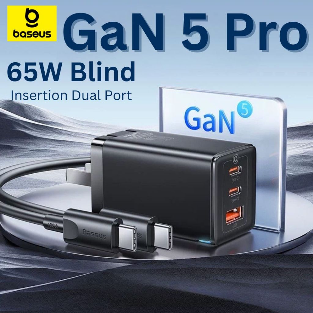 Baseus หัวชาร์จเร็ว type c 65W Adapter GaN5Pro ที่ชาร์จเร็ว ชุดชาร์จเร็ว อแดปเตอร์ไอโฟน type c