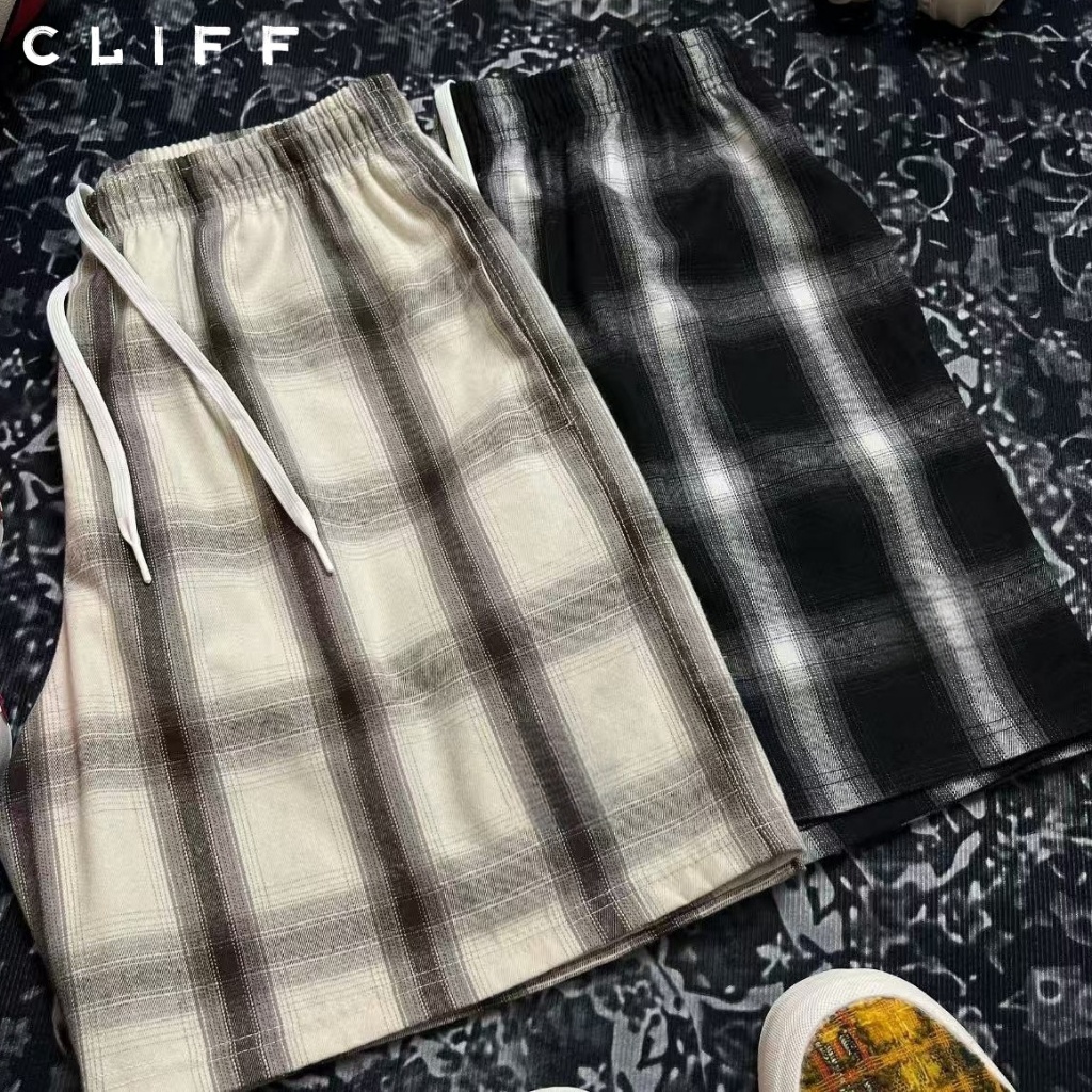CLIFF กางเกงขาสั้นผู้ชาย เอวยางยืด กางเกงชายหาด แฟชั่น ย้อนยุค กระเป๋าข้าง ลำลอง