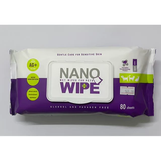 Nano Wipe ทิชชู่เปียกทำความสะอาดสำหรับสัตว์เลี้ยง อ่อนโยน ไม่มีแอลกกอฮอล์และพาราเบนลดการสะสมของเชื้อโรค80แผ่น เเบบ1-5ห่อ