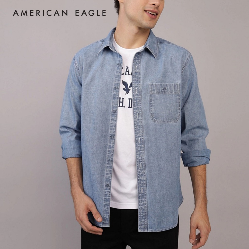 American Eagle Denim Button-Up Shirt เสื้อเชิ้ต ผู้ชาย เดนิม (NMSH 015-2608-915)