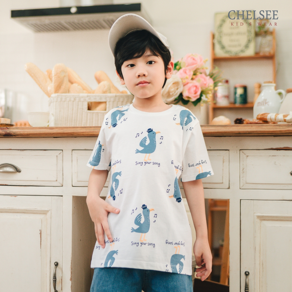 Chelsee เสื้อยืดคอกลม เด็กผู้ชาย แขนสั้น ลายนก ผ้า 100%Cotton อายุ 1.5-10 ปี เสื้อผ้าเด็กโต รุ่น 128116